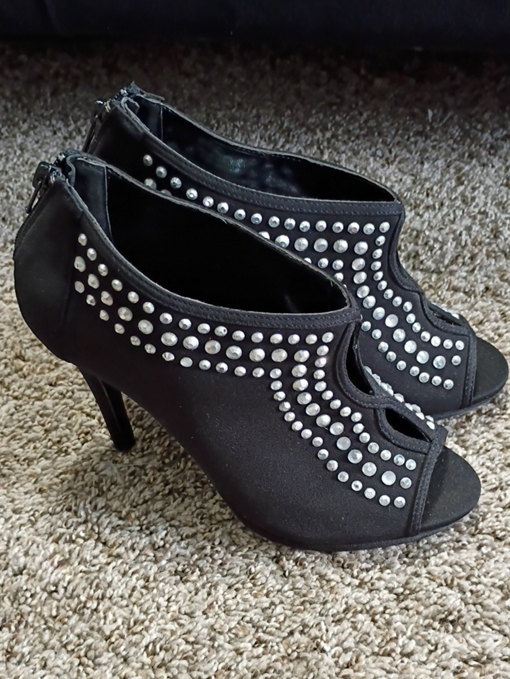 Caparros Black Studded Open-Toe Booties